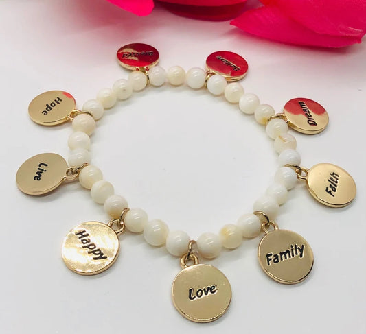 Gold Inspirational Charm Beaded Bracelet