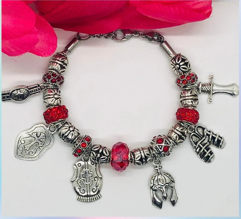 Armor of God Charm Bracelet, Red