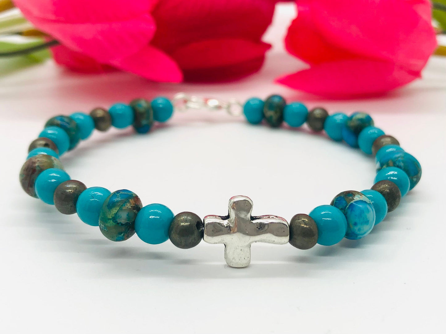 Turquoise Cross Beaded Bracelet