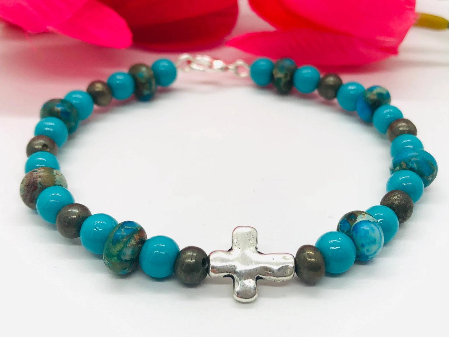 Turquoise Cross Beaded Bracelet